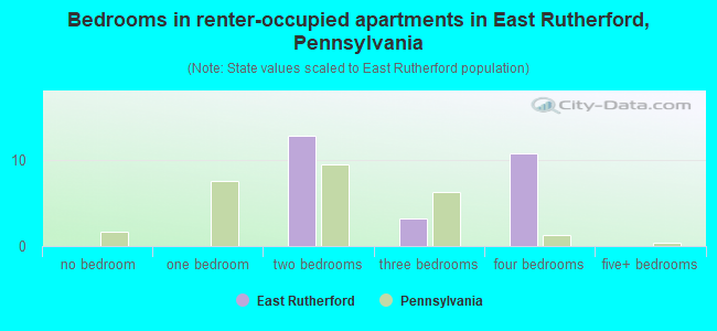 Bedrooms in renter-occupied apartments in East Rutherford, Pennsylvania