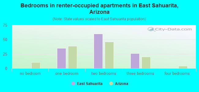 Bedrooms in renter-occupied apartments in East Sahuarita, Arizona