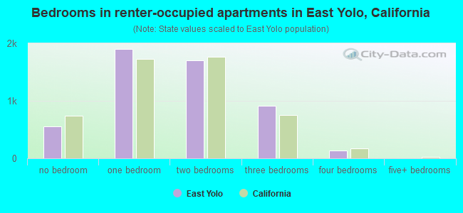 Bedrooms in renter-occupied apartments in East Yolo, California