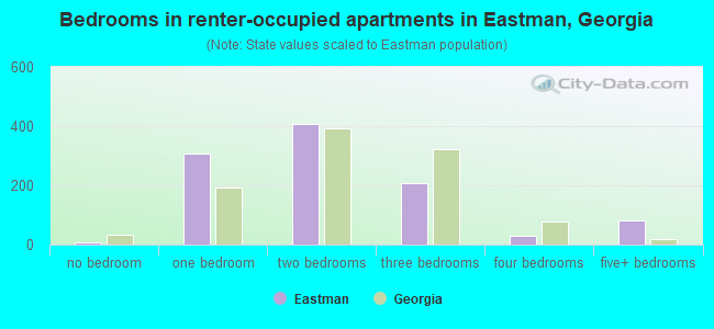 Bedrooms in renter-occupied apartments in Eastman, Georgia