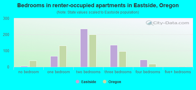 Bedrooms in renter-occupied apartments in Eastside, Oregon