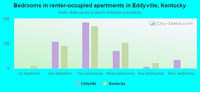 Bedrooms in renter-occupied apartments in Eddyville, Kentucky