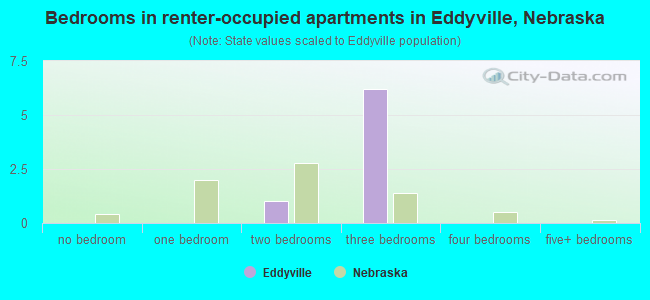 Bedrooms in renter-occupied apartments in Eddyville, Nebraska