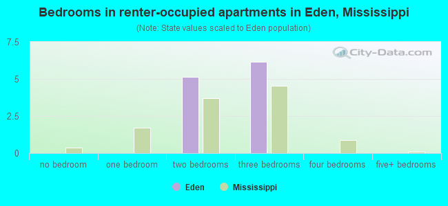 Bedrooms in renter-occupied apartments in Eden, Mississippi