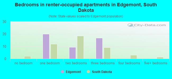 Bedrooms in renter-occupied apartments in Edgemont, South Dakota
