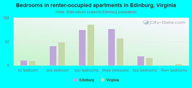 Bedrooms in renter-occupied apartments in Edinburg, Virginia