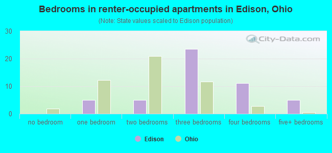 Bedrooms in renter-occupied apartments in Edison, Ohio