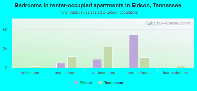 Bedrooms in renter-occupied apartments in Eidson, Tennessee
