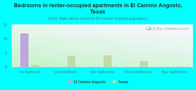 Bedrooms in renter-occupied apartments in El Camino Angosto, Texas