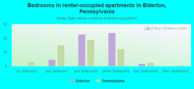 Bedrooms in renter-occupied apartments in Elderton, Pennsylvania