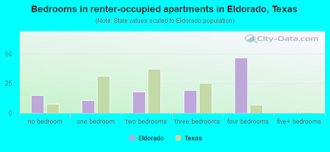 Bedrooms in renter-occupied apartments in Eldorado, Texas