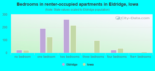 Bedrooms in renter-occupied apartments in Eldridge, Iowa