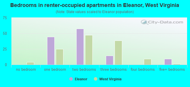 Bedrooms in renter-occupied apartments in Eleanor, West Virginia