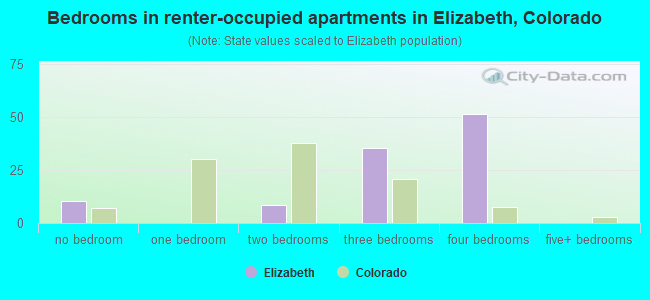 Bedrooms in renter-occupied apartments in Elizabeth, Colorado