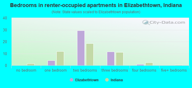 Bedrooms in renter-occupied apartments in Elizabethtown, Indiana
