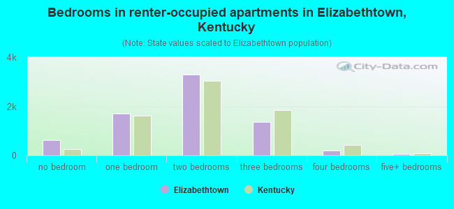 Bedrooms in renter-occupied apartments in Elizabethtown, Kentucky