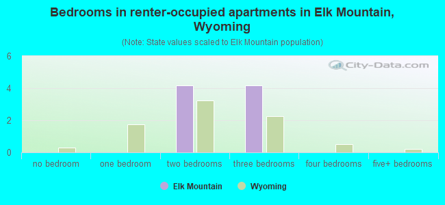 Bedrooms in renter-occupied apartments in Elk Mountain, Wyoming