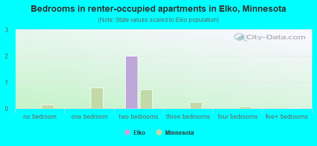 Bedrooms in renter-occupied apartments in Elko, Minnesota