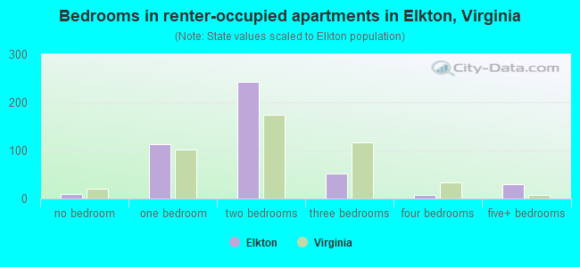 Bedrooms in renter-occupied apartments in Elkton, Virginia