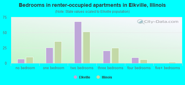 Bedrooms in renter-occupied apartments in Elkville, Illinois