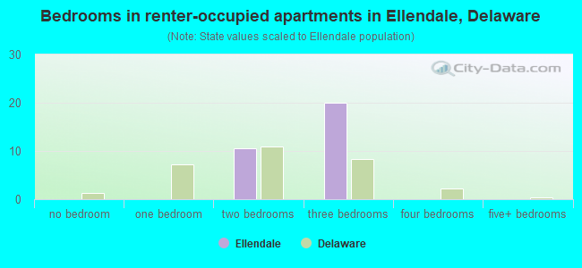 Bedrooms in renter-occupied apartments in Ellendale, Delaware