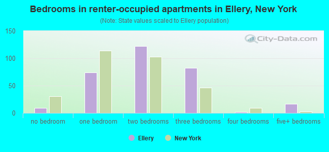 Bedrooms in renter-occupied apartments in Ellery, New York