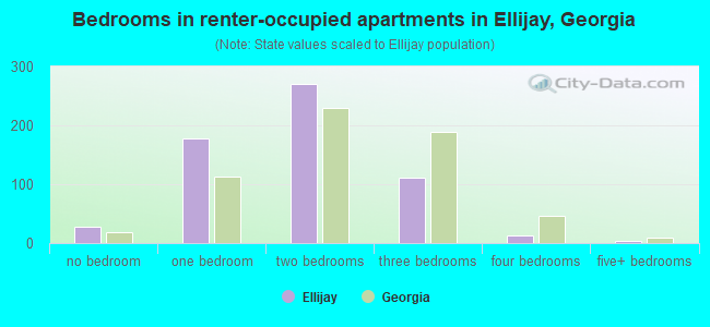 Bedrooms in renter-occupied apartments in Ellijay, Georgia
