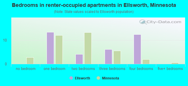 Bedrooms in renter-occupied apartments in Ellsworth, Minnesota