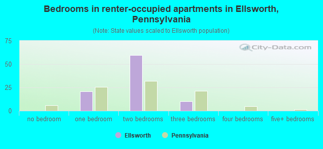 Bedrooms in renter-occupied apartments in Ellsworth, Pennsylvania