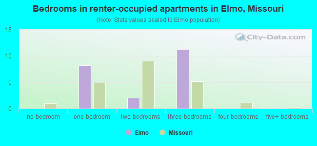 Bedrooms in renter-occupied apartments in Elmo, Missouri