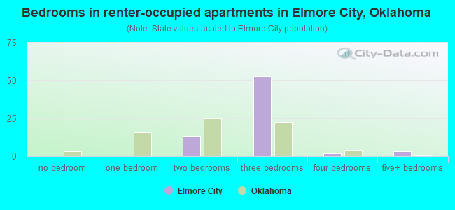 Bedrooms in renter-occupied apartments in Elmore City, Oklahoma