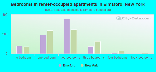 Bedrooms in renter-occupied apartments in Elmsford, New York