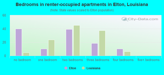 Bedrooms in renter-occupied apartments in Elton, Louisiana