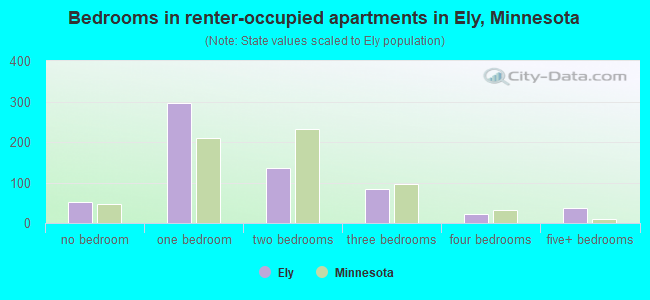 Bedrooms in renter-occupied apartments in Ely, Minnesota