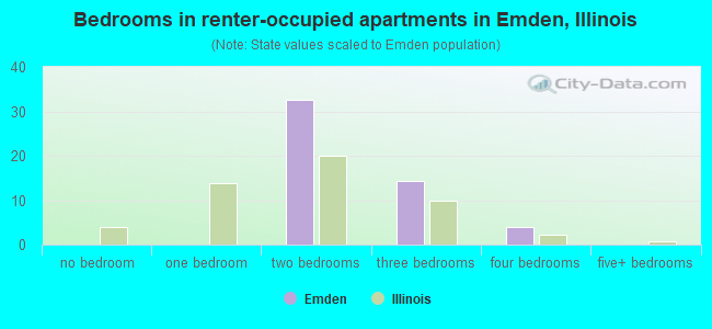 Bedrooms in renter-occupied apartments in Emden, Illinois