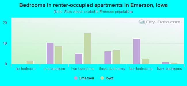 Bedrooms in renter-occupied apartments in Emerson, Iowa