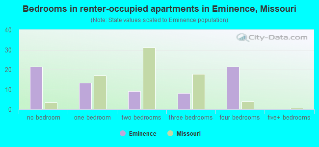 Bedrooms in renter-occupied apartments in Eminence, Missouri