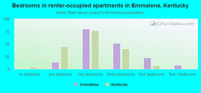 Bedrooms in renter-occupied apartments in Emmalena, Kentucky