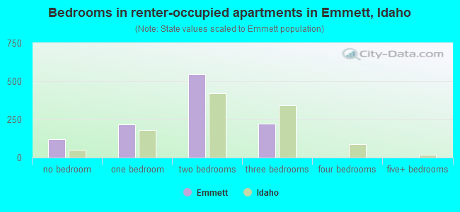 Bedrooms in renter-occupied apartments in Emmett, Idaho