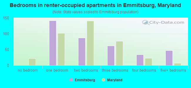 Bedrooms in renter-occupied apartments in Emmitsburg, Maryland