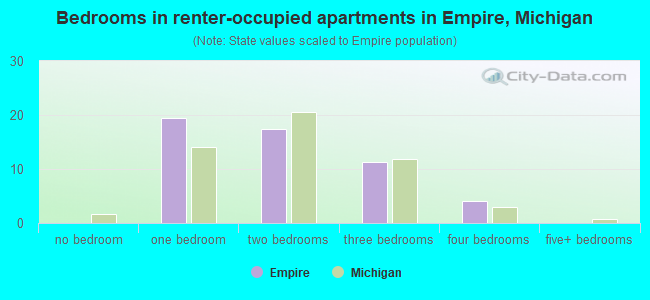 Bedrooms in renter-occupied apartments in Empire, Michigan