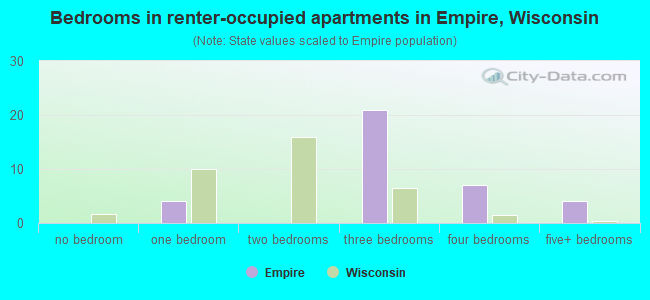 Bedrooms in renter-occupied apartments in Empire, Wisconsin