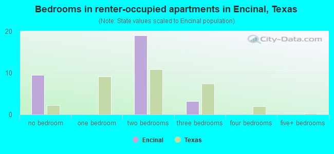 Bedrooms in renter-occupied apartments in Encinal, Texas