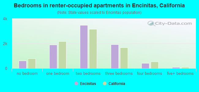 Bedrooms in renter-occupied apartments in Encinitas, California