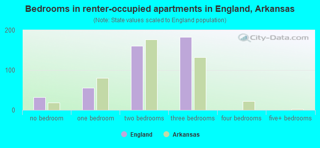 Bedrooms in renter-occupied apartments in England, Arkansas