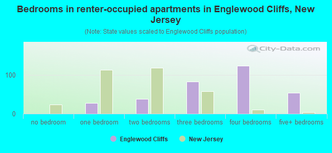 Bedrooms in renter-occupied apartments in Englewood Cliffs, New Jersey