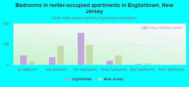 Bedrooms in renter-occupied apartments in Englishtown, New Jersey