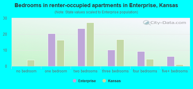 Bedrooms in renter-occupied apartments in Enterprise, Kansas