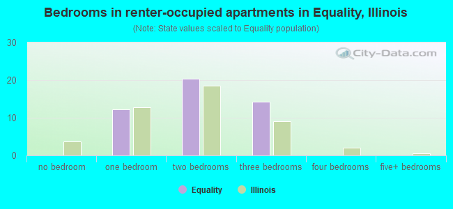 Bedrooms in renter-occupied apartments in Equality, Illinois