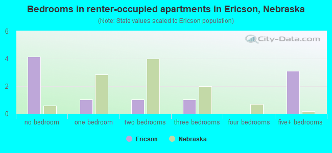 Bedrooms in renter-occupied apartments in Ericson, Nebraska